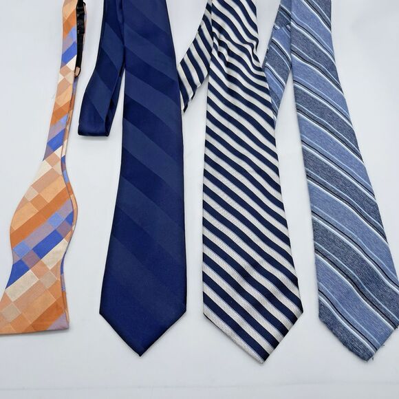 Michael Kors Lands End Silk Neckties Lot of 3 / 1 Bow Tie Striped Blue Orange - Picture 1 of 16